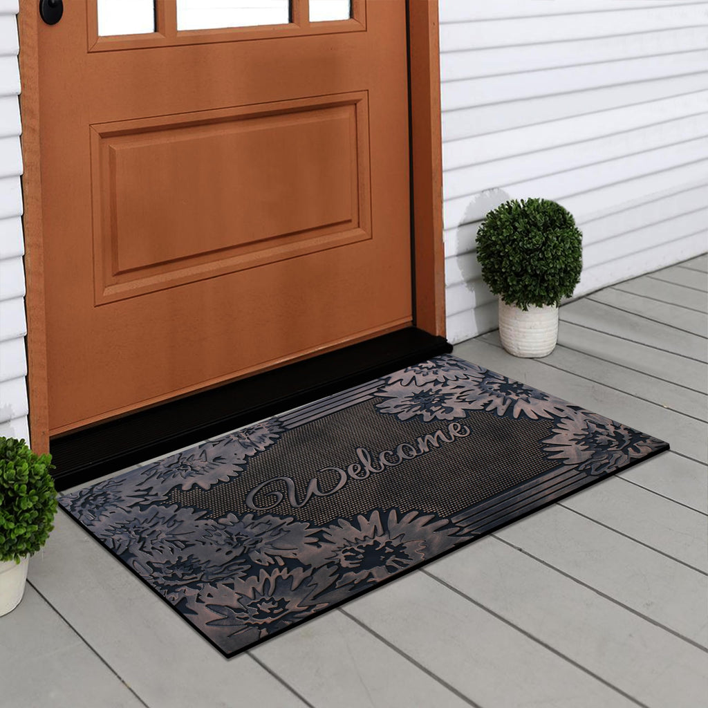 A1 Home Collections A1Hcrb6129 Floor Rubber Pin Fun Designed Door Mats For Indoor Outdoor Entrance, 18' X 30', Floral Welcome