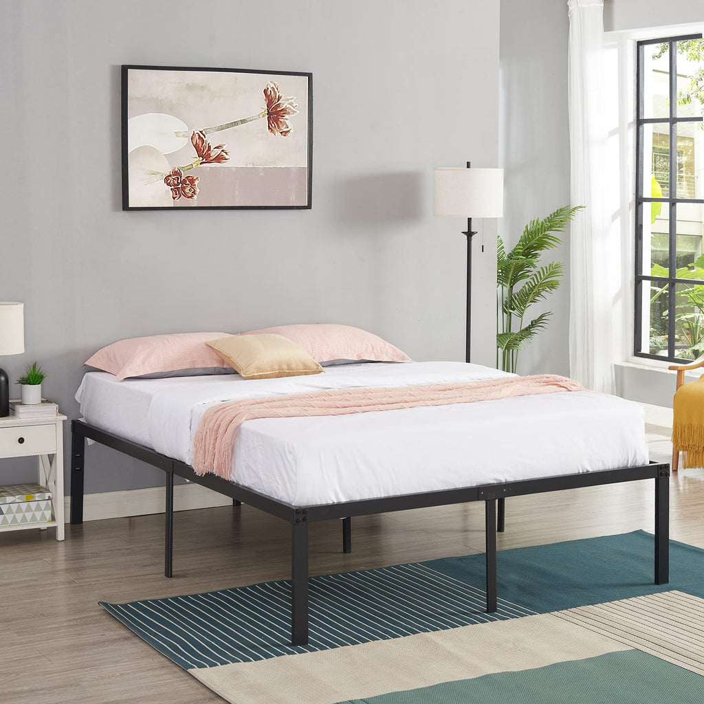 Vecelo 18 Inch Full Metal Platform Tall Bed Frame,Heavy Duty Steel Slat/Easy Assembly Mattress Foundation/No Box Spring Needed