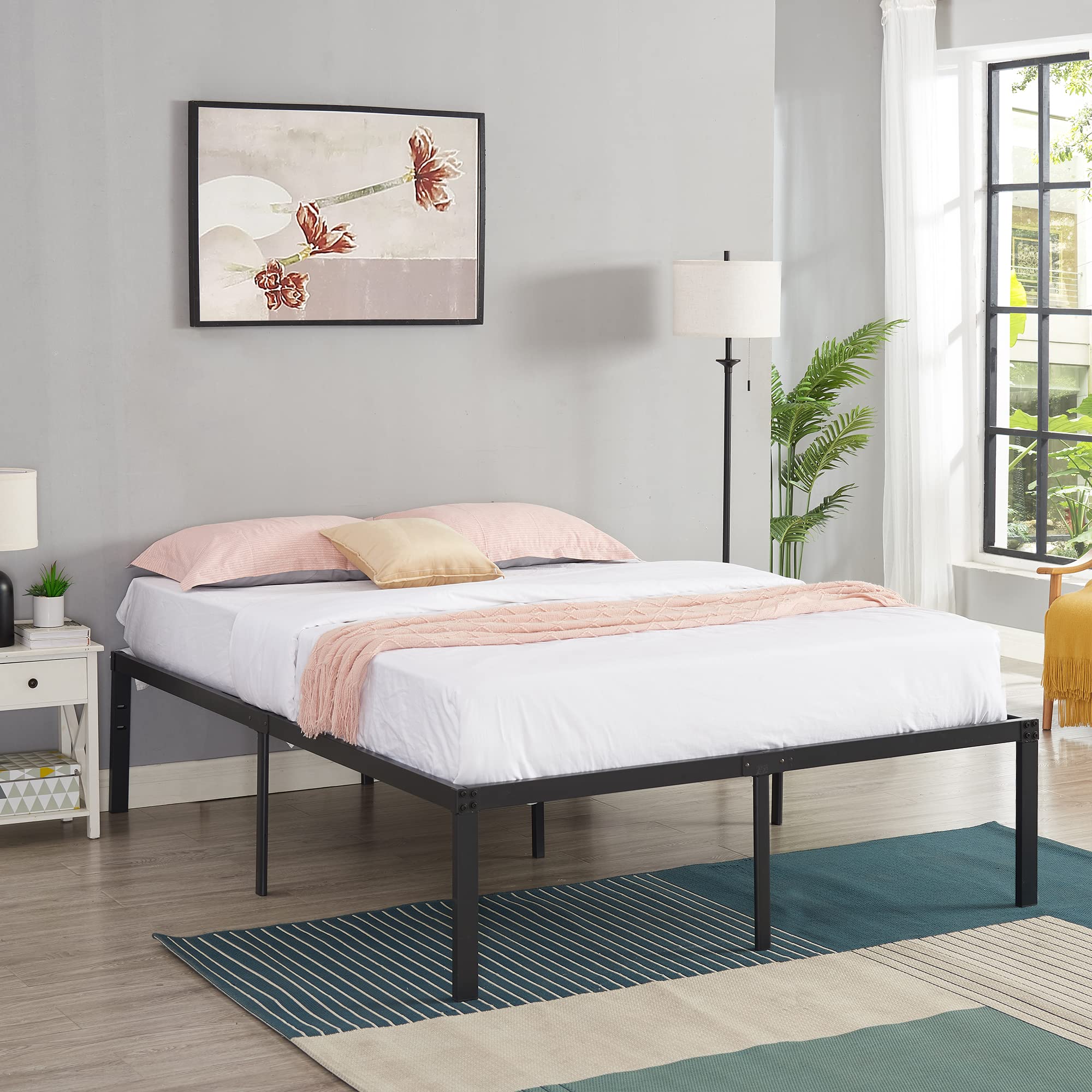 Vecelo 18 Inch Full Metal Platform Tall Bed Frame,Heavy Duty Steel Slat/Easy Assembly Mattress Foundation/No Box Spring Needed