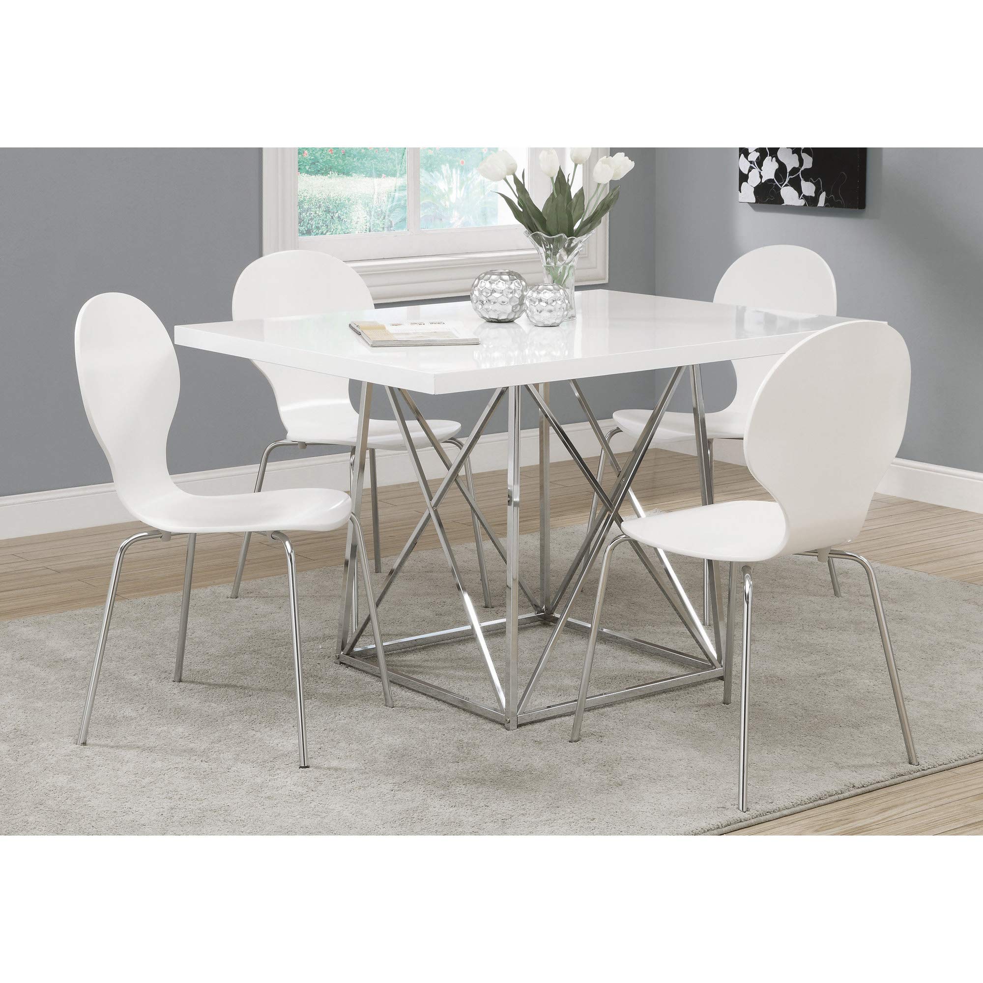 Monarch 36 by 48-Inch Dining Table, White Glossy / Chrome Metal