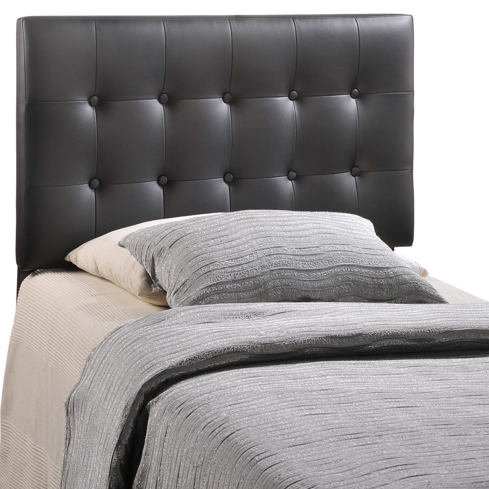 Modway Emily Tufted Button Faux Leather Upholstered Twin Headboard in Black