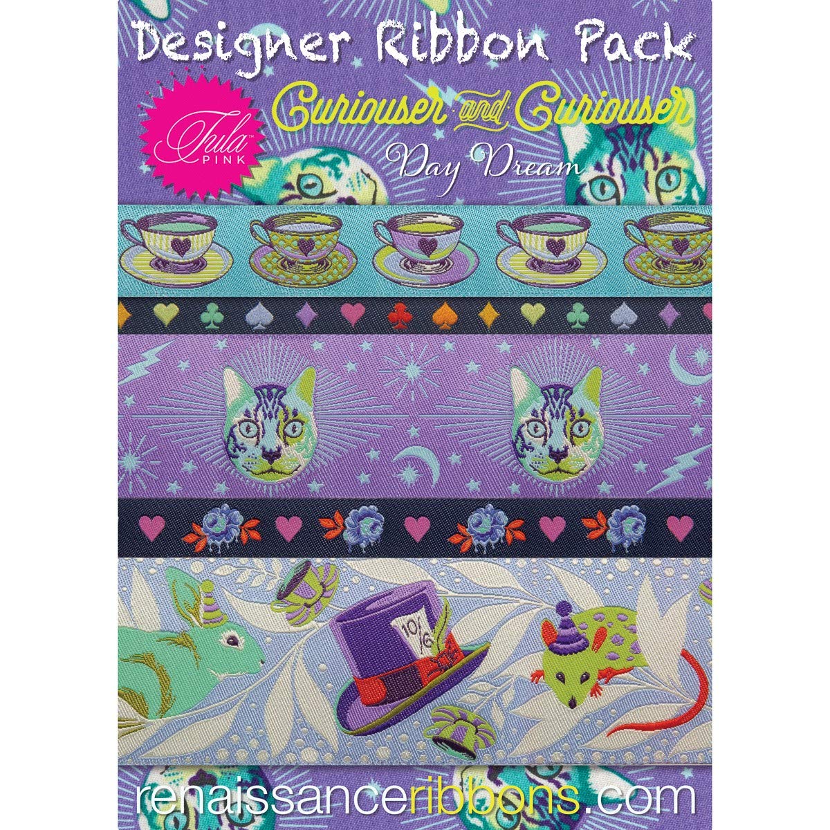 Renaissance Ribbons Designer Pack - Tula Pink'S Curiouser And Curiouser, Daydream Colorway (5 Ribbons, 1Yd Each),Assorted