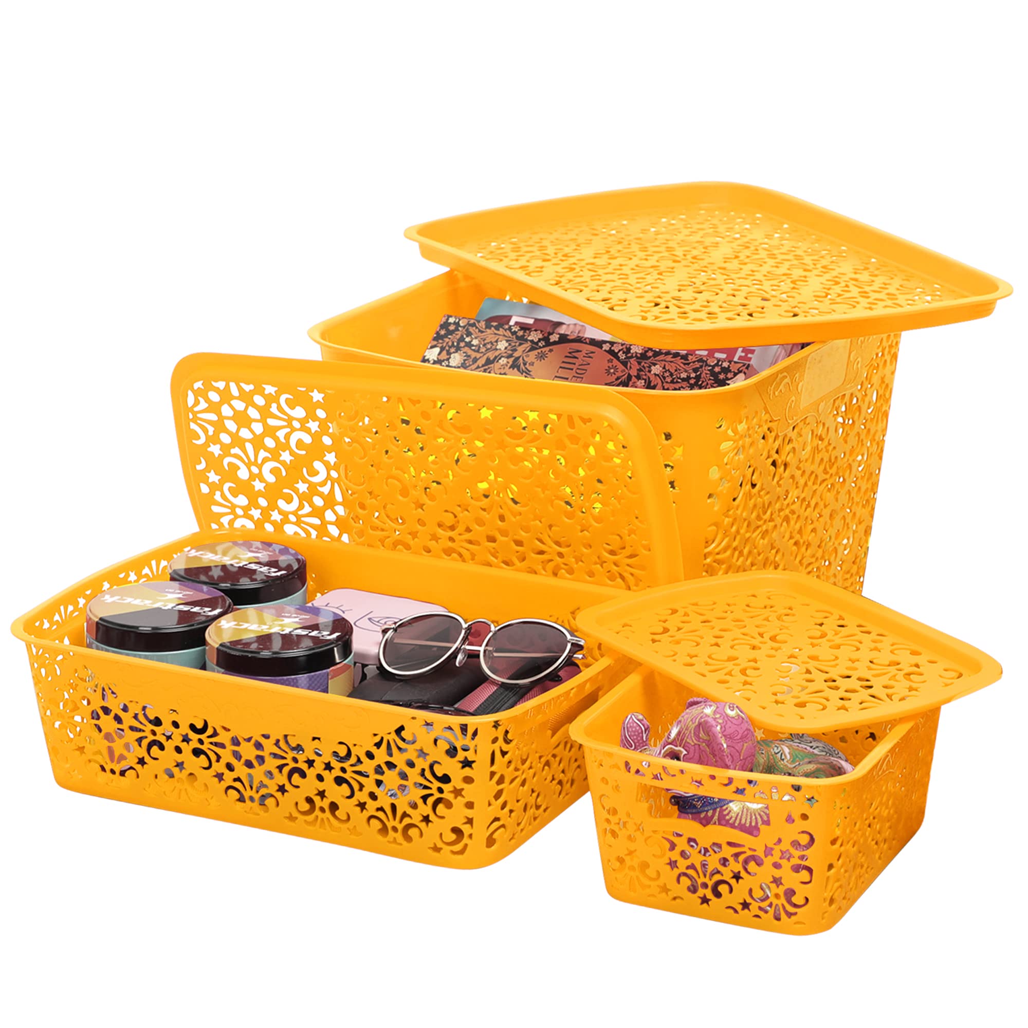 Cutting Edge Plastic Turkish Storage Basket With Lid,Medium,OrangeSet Of 1