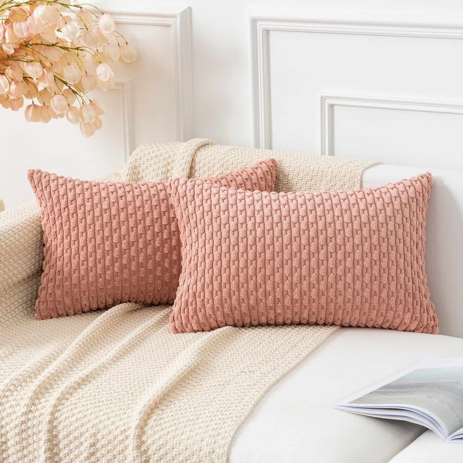 Kevin Textile Throw Pillow Covers Soft Corduroy Decorative Set Of 2 Boho Striped Pillow Covers Pillowcases Farmhouse Home Decor For Couch Bed Sofa Living Room 12X20 Inch Aqua Green
