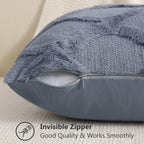 Decoruhome Throw Pillow Covers 12X20 Inch Set Of 2, Soft Plush Faux Fur Wool Lumbar Blue Grey Couch Pillow Covers, Decorative Pillow Cases For Bed Sofa Living Room Home Decor