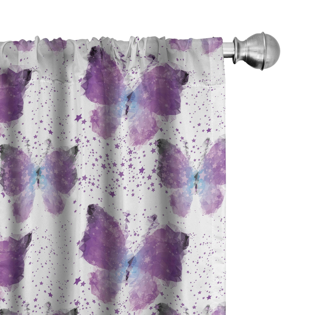 Ambesonne Butterfly Curtains, Surreal Star Patterned Background with Polygonal Butterflies Modern, Window Treatments 2 Panel Set