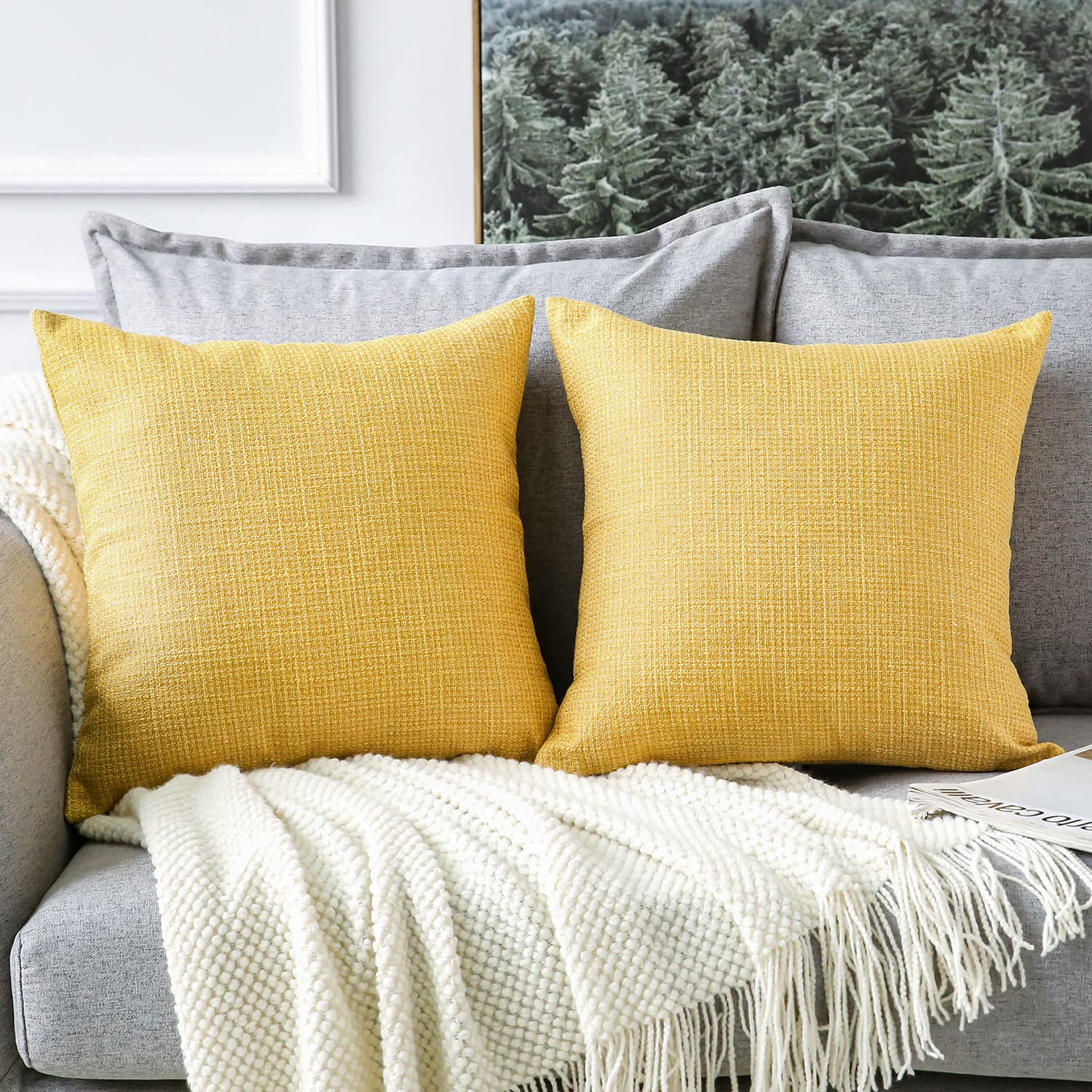 Otostar Linen Throw Pillow Covers Set Of 2 Decorative Square Pillowcases Cushion Covers 24X24 Inch For Home Decor Sofa Bedroom Car 60 X 60Cm Yellow