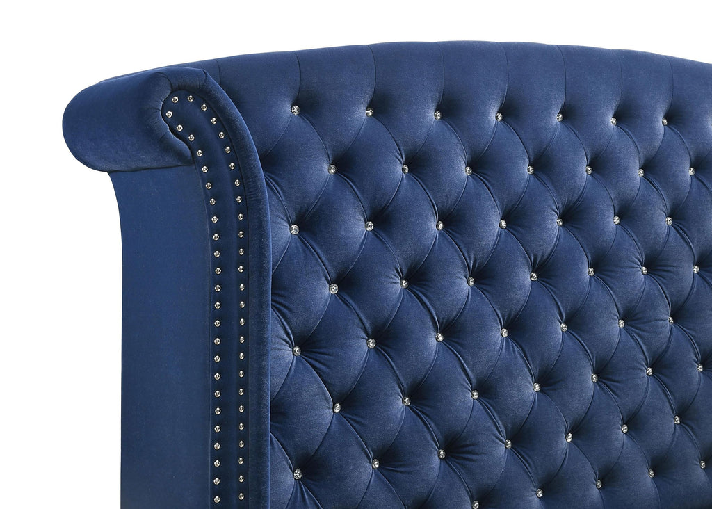 Coaster Home Furnishings Melody Modern Classic Velvet Upholstered Eastern King Size Wingback Bed Frame 66-inch Headboard Pacific Blue 223371KE