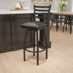 Flash Furniture Hercules Series Ladder Back Swivel Barstool, Commercial Grade Modern Metal Bar Stool With Padded 360-Degree Swivel Seat, Black