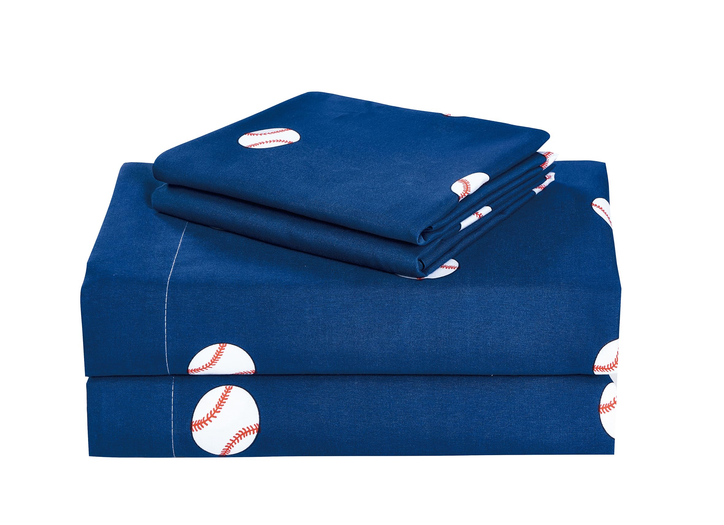 Chezmoi Collection 3-Piece Kids/Teens Sports Sheet Set - Soft Microfiber Navy White Red Baseball, Twin XL Size