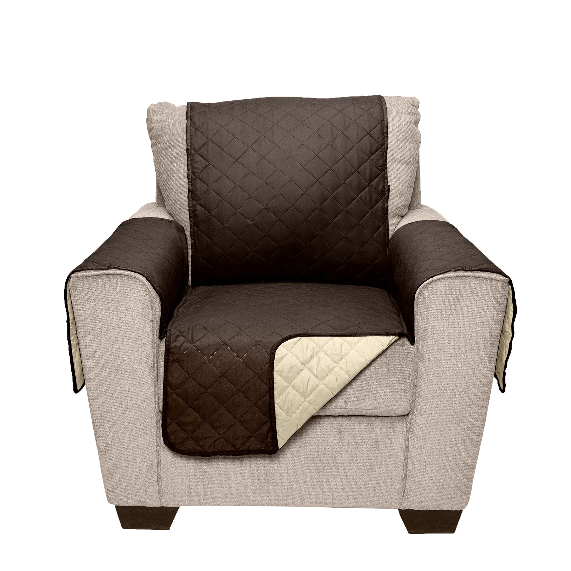 Furhaven Water-Resistant & Reversible Chair Cover Protector For Dogs, Cats, & Children - Two-Tone Pinsonic Quilted Living Room Furniture Cover - Espresso/Clay, Chair