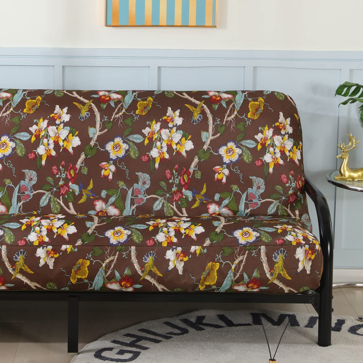 OctoRose Twin Size 39x75x8inch 3 Side Zipper Linen Printing Birds Brown Mixed Futon Cover/Sofa Day Bed Mattress Cover/Couch Prot