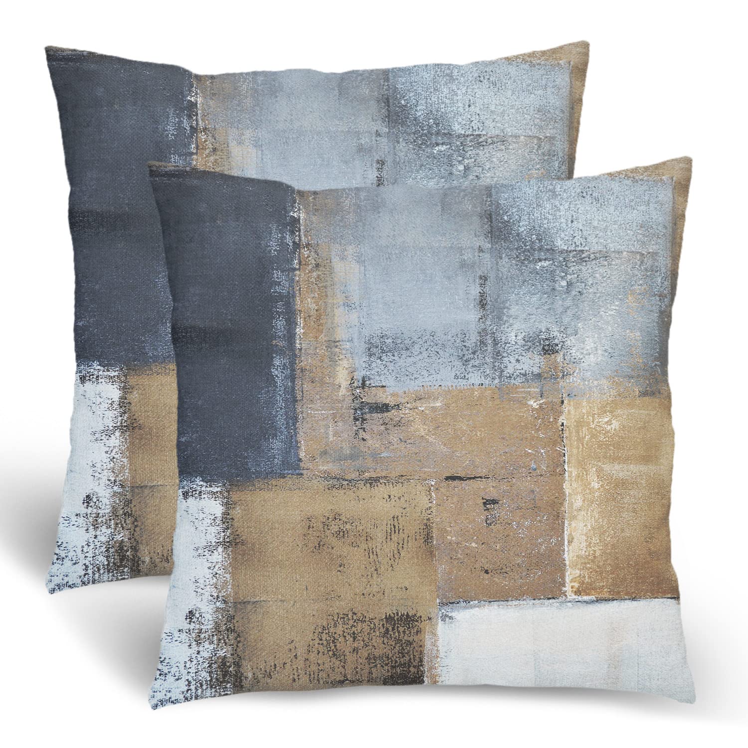 Beige Pillow Covers 16X16 Set Of 2, Brown Grey Abstract Art Painting Throw Pillows For Couch, Modern Throw Pillowcase Square Cus