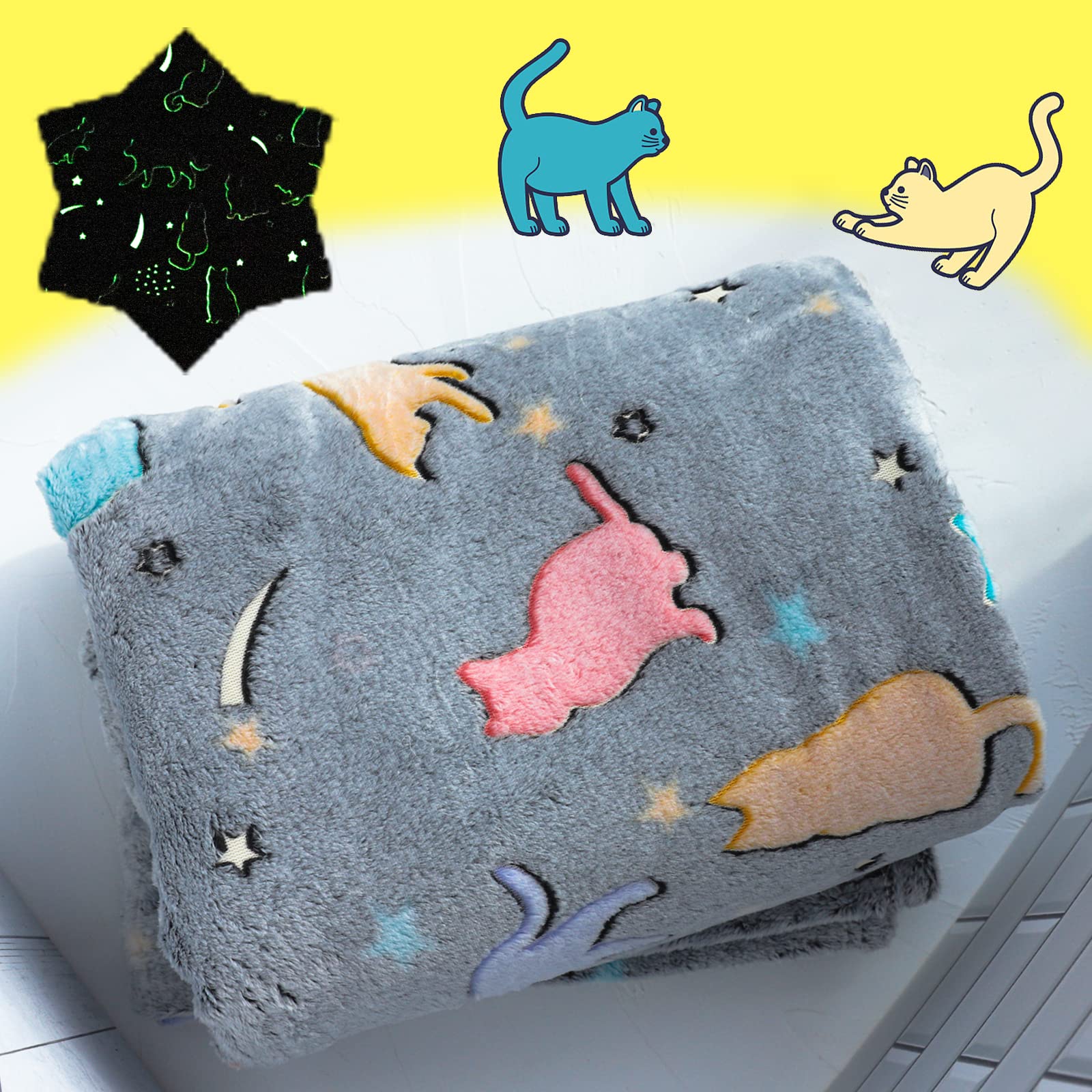 Best Gift Halloween Glow In The Dark Cute Cat Throw Blanket With Storage Bag, Soft Throw Blanket For Girls Boys, Gifts For Chris