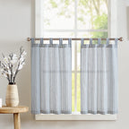 Jinchan Kitchen Curtains Linen Striped Tier Curtains 36 Inch Ticking Stripe Cafe Curtains Pinstripe Farmhouse For Bathroom Rv 2 Panels Blue On Beige