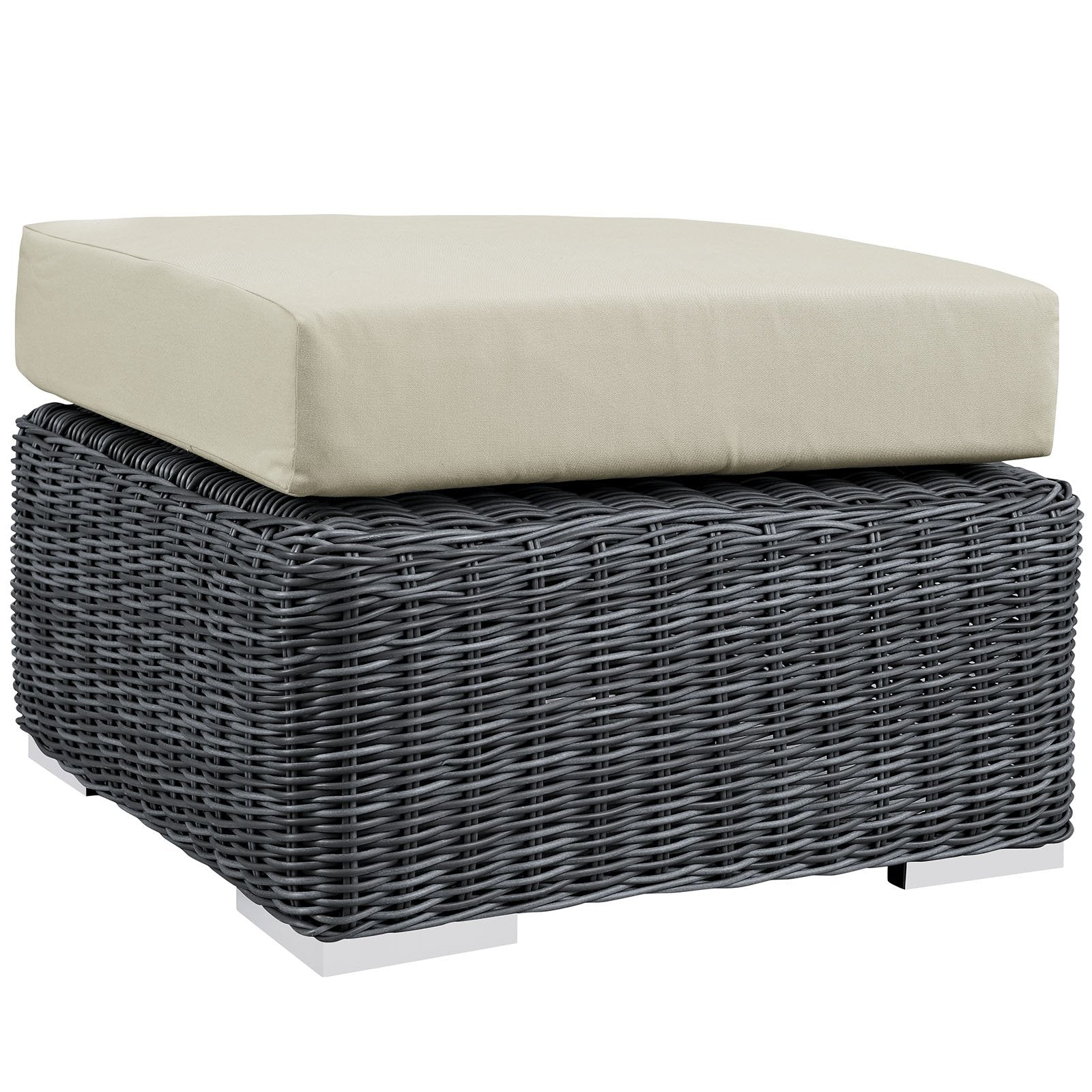 Modway Summon Wicker Rattan Outdoor Patio Sunbrella Square Ottoman in Canvas Antique Beige
