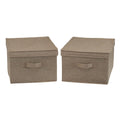 Household Essentials Large Storage Box with Lid in Breathable Canvas and Convenient Handle, Latte Brown, Set of 2