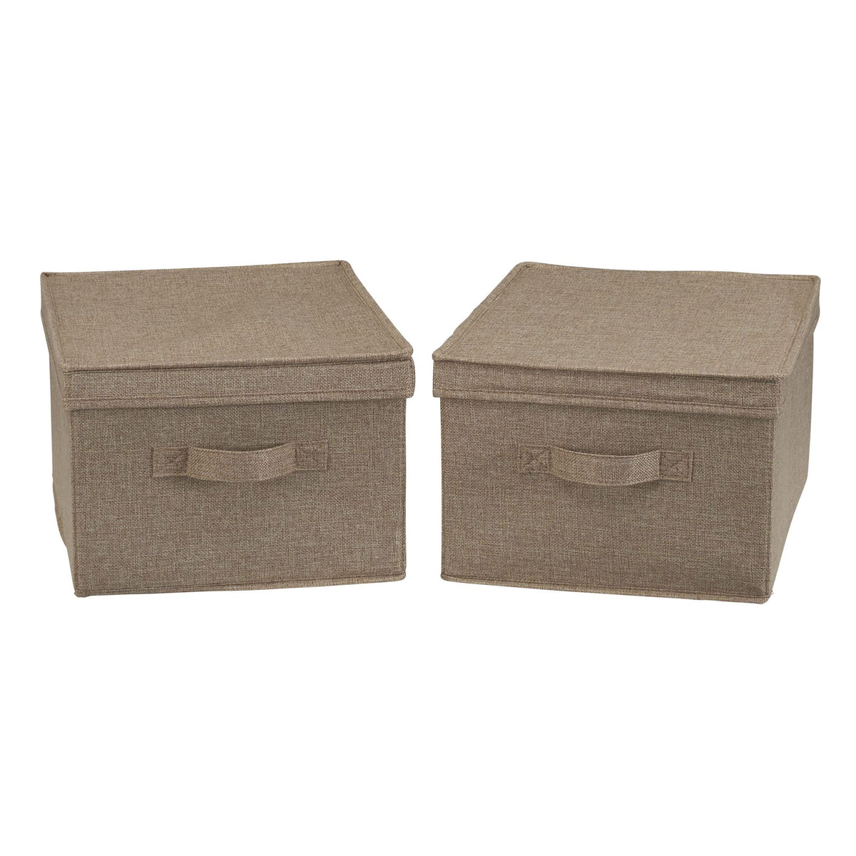 Household Essentials Large Storage Box with Lid in Breathable Canvas and Convenient Handle, Latte Brown, Set of 2