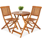 Best Choice Products 3-Piece Acacia Wood Bistro Set, Folding Patio Furniture For Backyard, Balcony, Deck W/ 2 Chairs, Round Coffee Table, Teak Finish - Natural