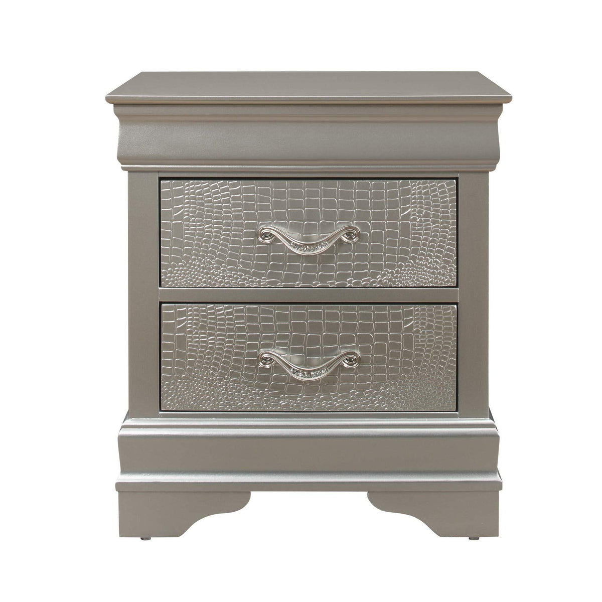 HomeRoots Rubberwood Silver Tone Nightstand with 2 Spacious Interior Drawers