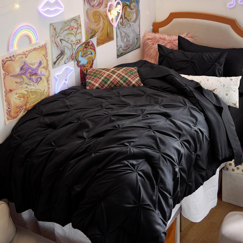 Bedsure Black Twin Comforter Set With Sheets - 5 Pieces Twin Bedding Sets, Pinch Pleat Twin Bed In A Bag With Comforter, Sheets,