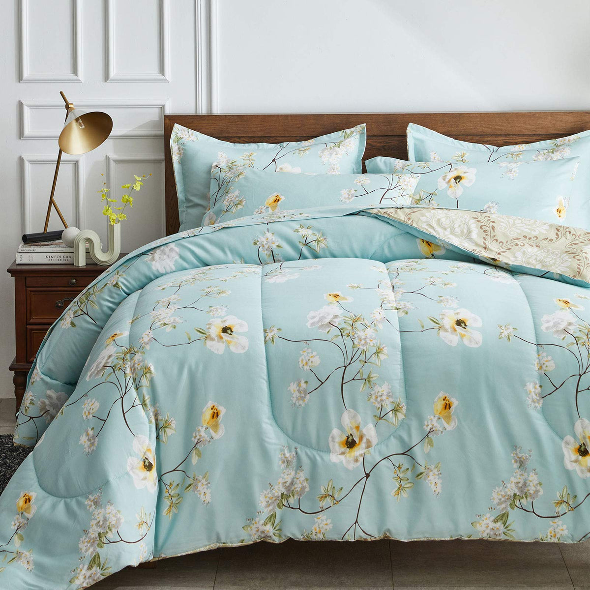 Joyreap 6 Piece Bed In A Bag Twin, Aqua Floral Elegant Design, Smooth Soft Microfiber Comforter Set For All Season (1 Comforter,