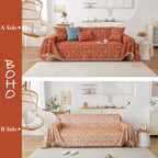 Handontime Boho Aztec Sofa Slipcovers For Sofa/Couch Farmhouse Geometric Couch Protector For Dogs With Tassel Brick Orange Dog Couch Cover Sectional Sofa Cover Bohemian Decor For Sofa, 71' X118'