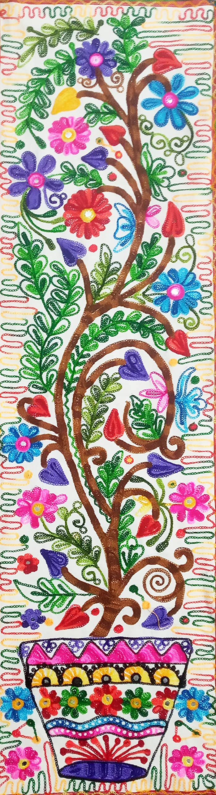 Purpledip Cotton Tapestry 'Tree Of Life': Vintage Embroidery Table Runner Or Wall Hanging (12233)