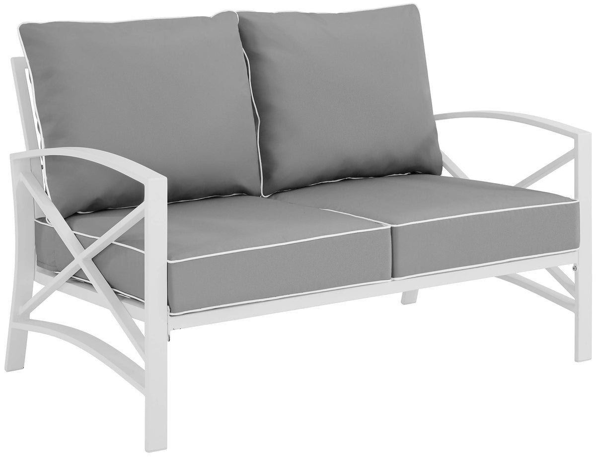 Crosley Furniture Kaplan Outdoor Loveseat, 2-Person Patio Couch for Porch, Deck, Backyard, Balcony, White with Gray Cushions