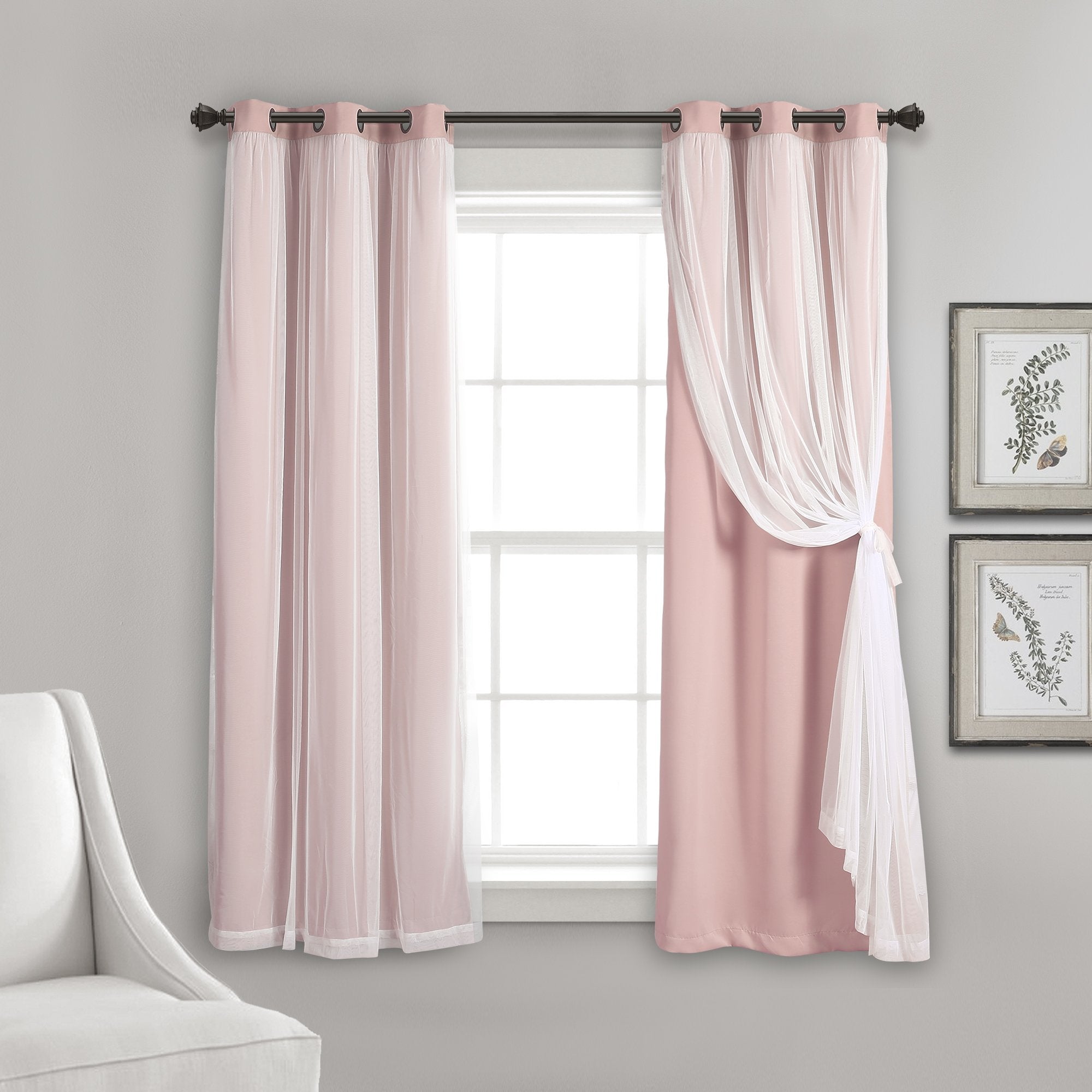 Lush Decor Sheer Grommet Curtains With Insulated Blackout Lining, Window Curtain Panels, Pair, 38'W X 45'L, Pink - Curtain Wit