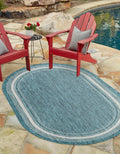 Unique Loom Outdoor Border Collection Area Rug - Soft Border (7' 10' X 10' Oval, Teal/ Ivory)