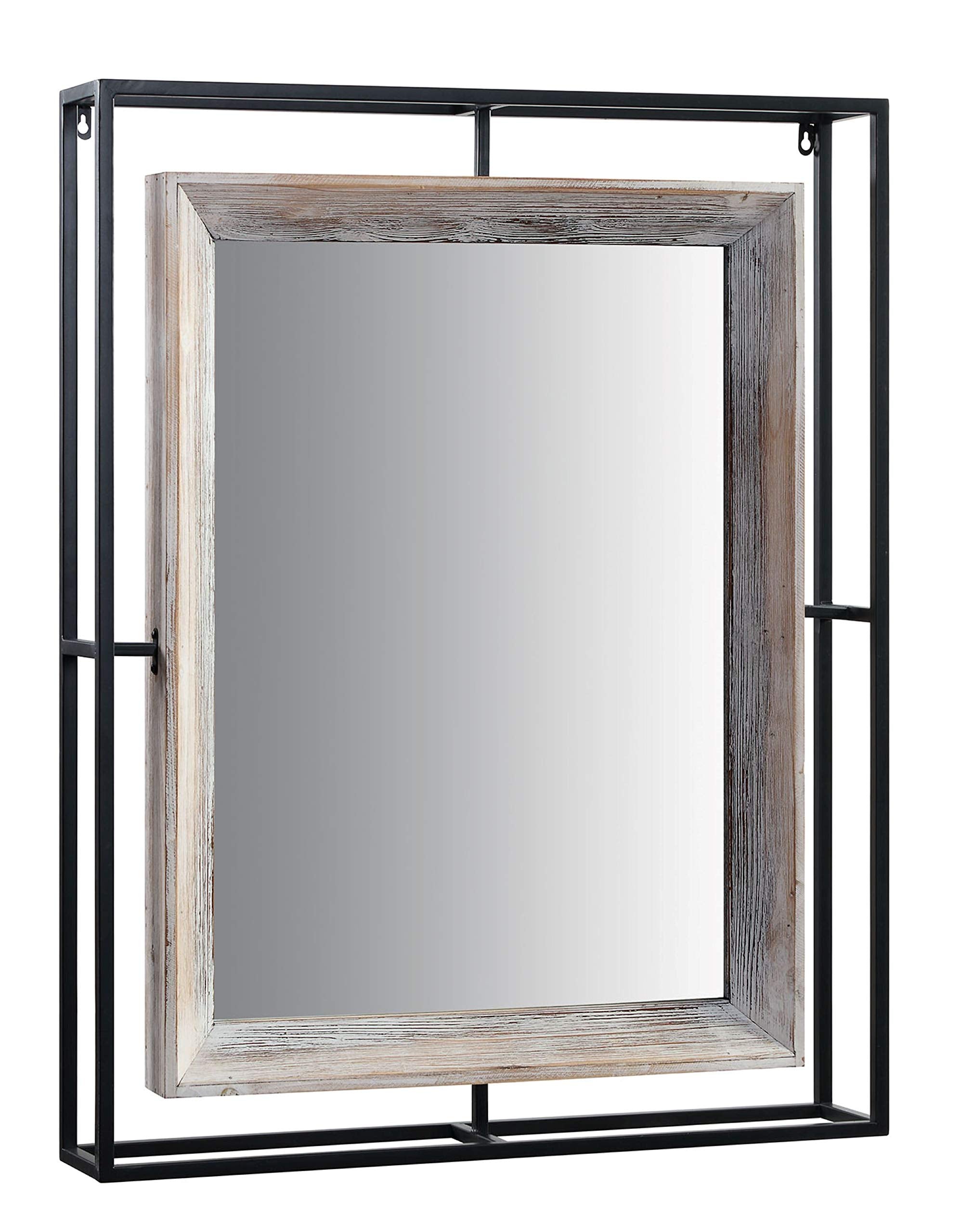 4D Concepts Alta Mirror, Washed Fir Wood W/Gray Wash And Black/Gray Metal