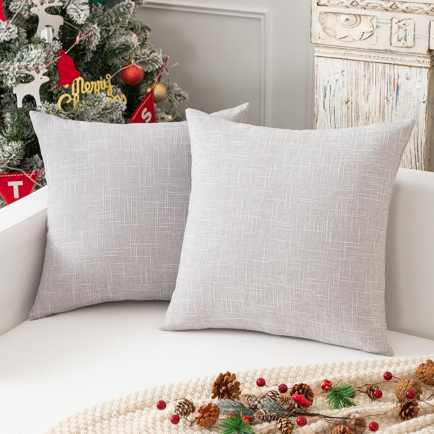 Kevin Textile Decor Pillow Cover Star Faux Linen Cushion Case With Hidden Zipper For Sofa/Chair/Couch, 2 Pcs, 16 'X16 ', Grey