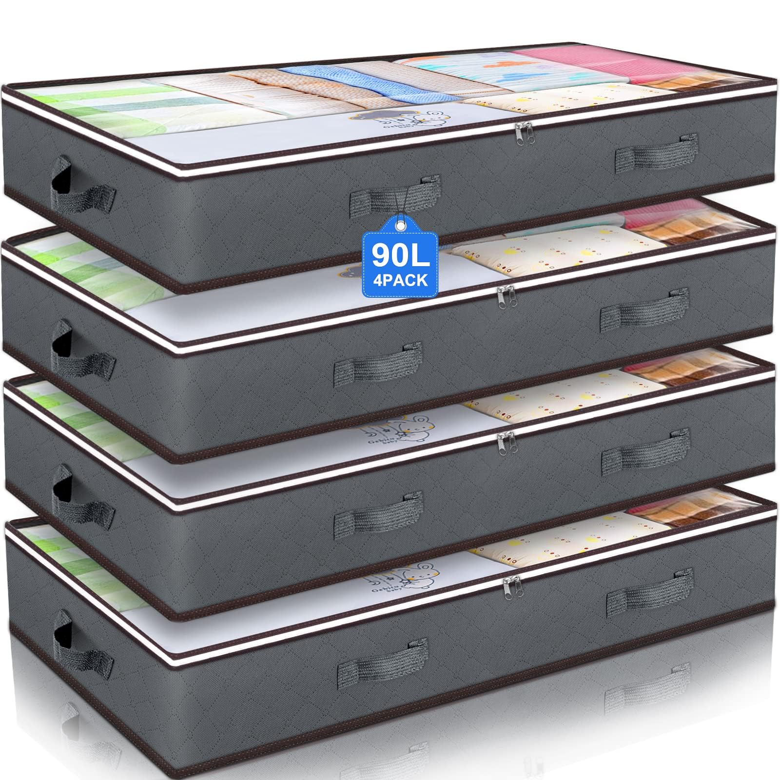 Budding Joy 90L Under Bed Storage Containers, Closet Organizers And Storage Bins, Foldable Underbed Storage Bags For Blankets, T