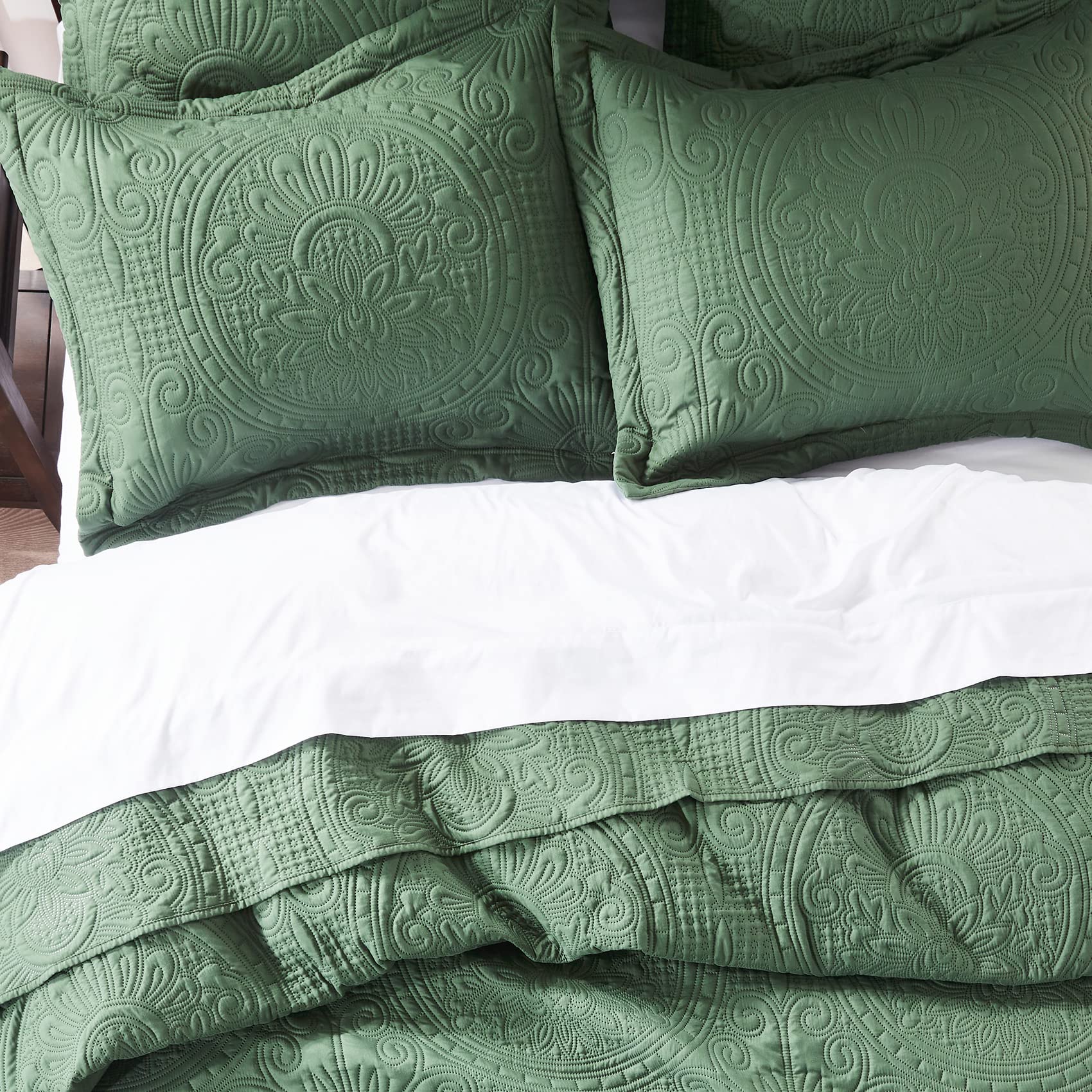 Anluoer Quilt Queen Size Bedding Set-Olive Green Embossed, Bedspreads-Lightweight Summer Soft Microfiber Bedspread, Bed Coverlet