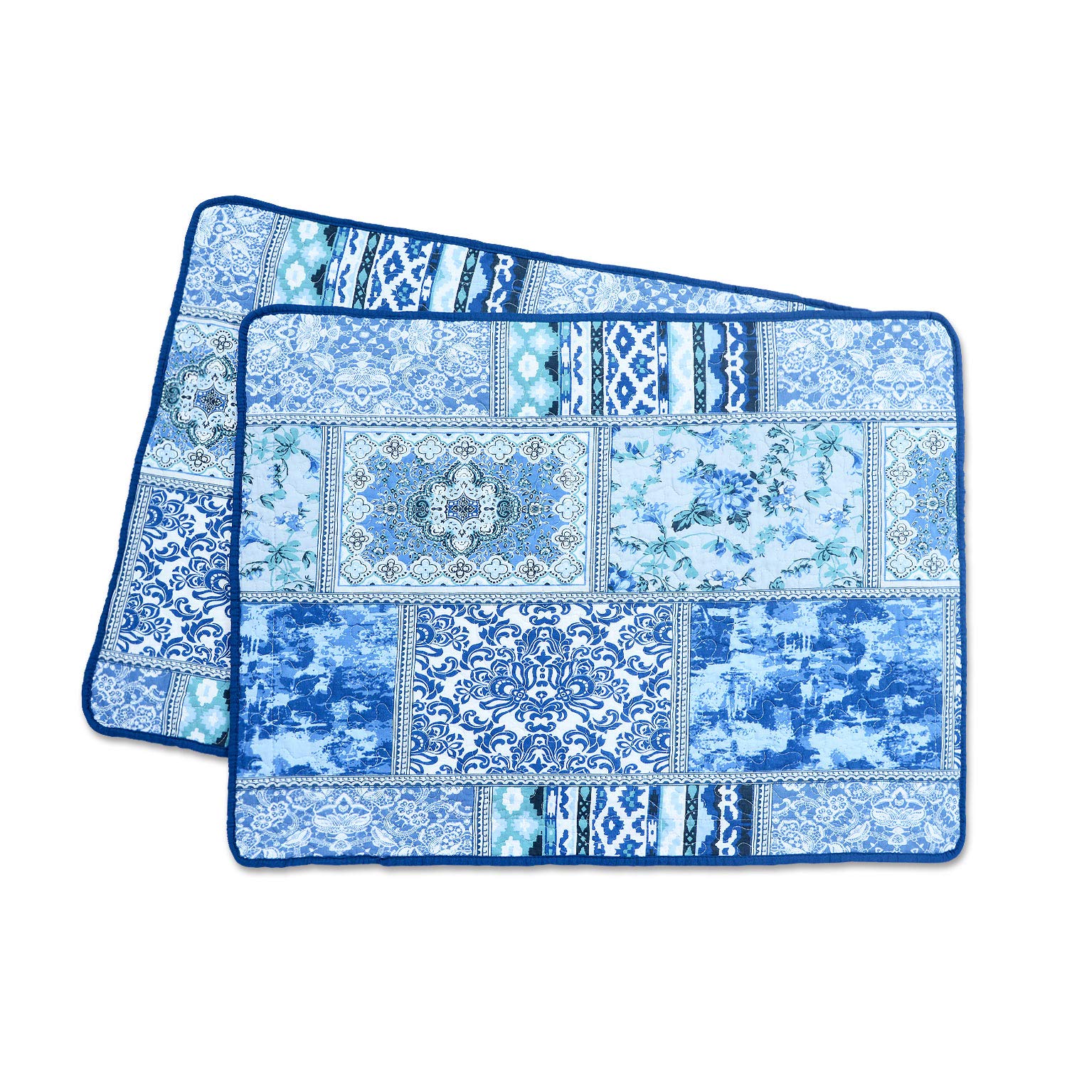Newlake Quilted Cotton Bed Pillowcases, Blue Classic Bohemian Pattern, 2 Pieces, 20X27 Inch
