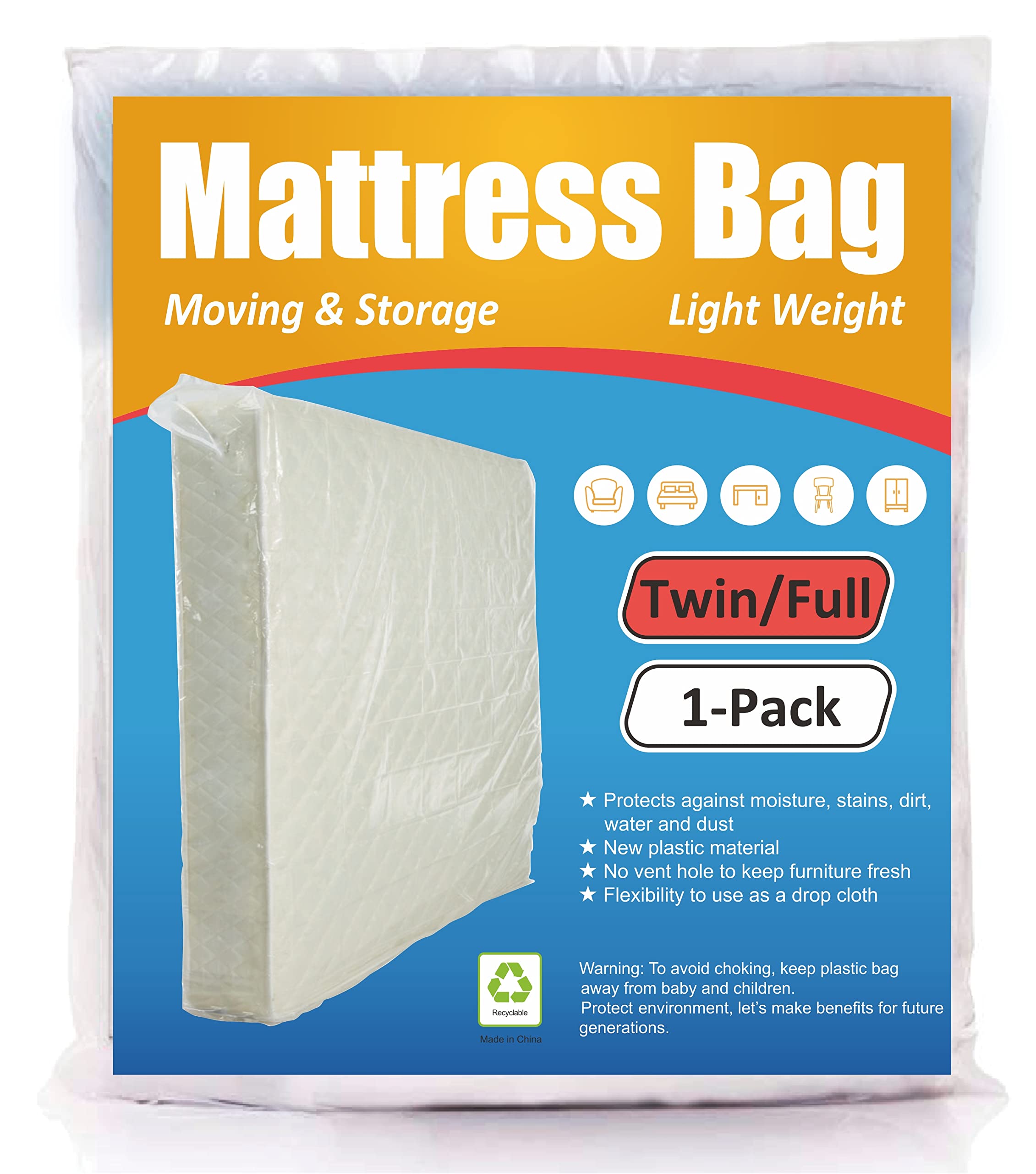 Comforthome Mattress Bag For Moving And Storage, Fits Twin And Full Size Mattress, 1 Pack