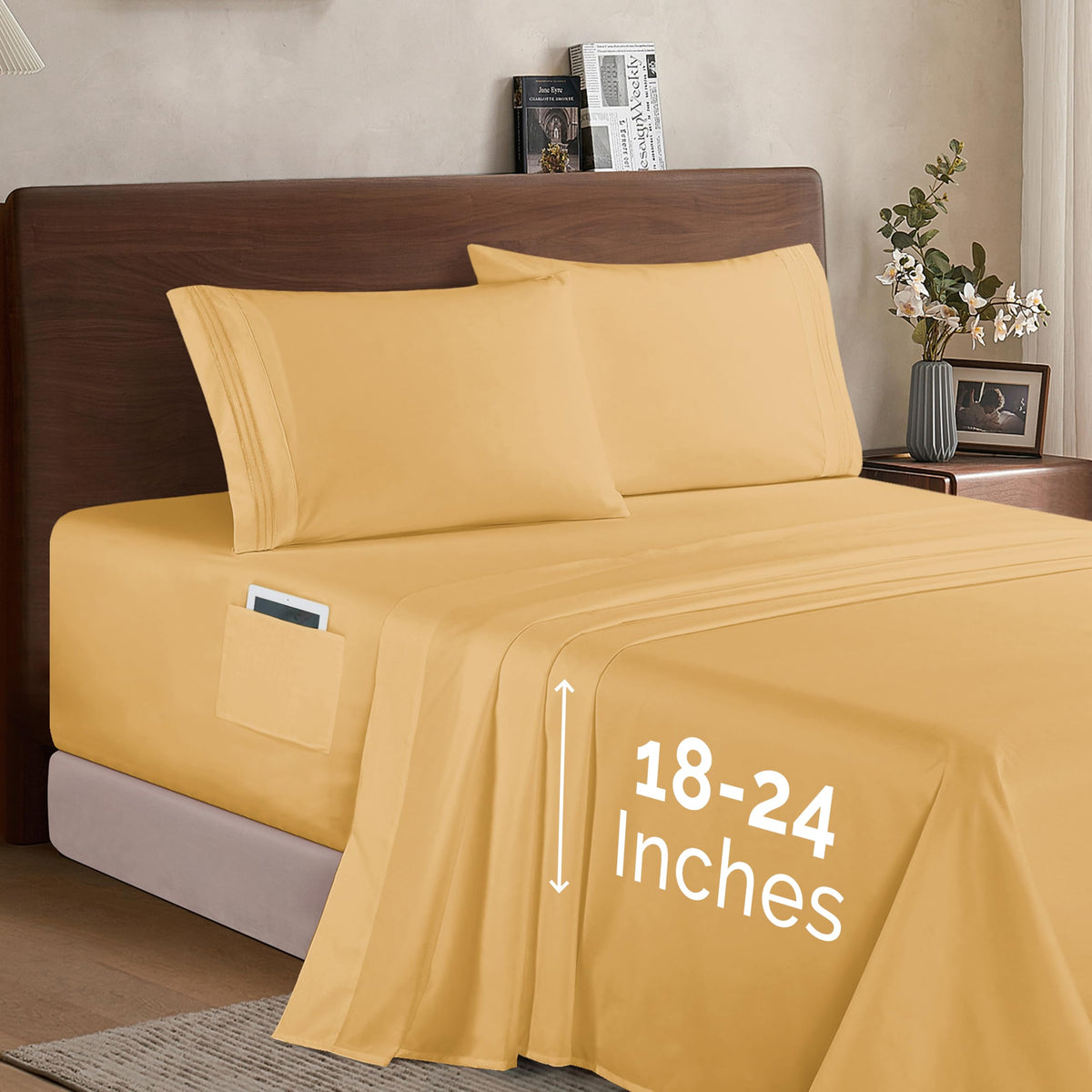 Elegant Comfort Luxury 1500 Premium Hotel Quality Microfiber 4-Piece Sheet Set - Soft, All Around Elastic 18-24 Inches Deep Fitt