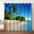 Jekeno Ocean Beach Palm Tree Blackout Curtains Tropical Blue Ocean Sky Sunny Seaside Scene Beach Decor For Bedroom Living Room G