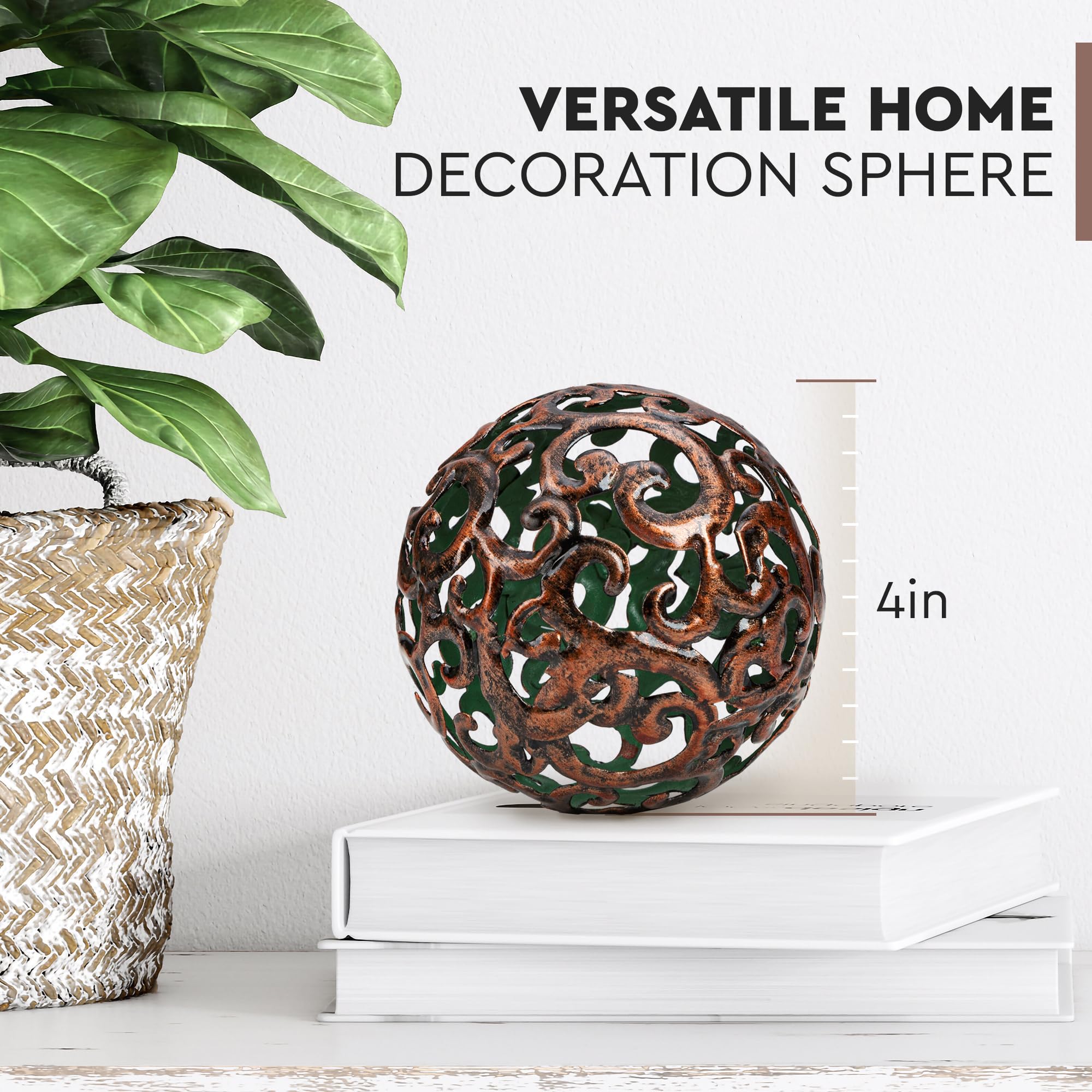 Everydecor Metal Decorative Sphere For Home Decor - Fancy Bronze, Hand Painted, Modern Decorative Balls For Living Room, Bedroom