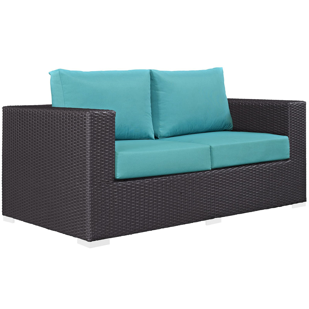 Modway Convene Wicker Rattan Outdoor Patio Loveseat in Espresso Turquoise