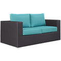 Modway Convene Wicker Rattan Outdoor Patio Loveseat in Espresso Turquoise