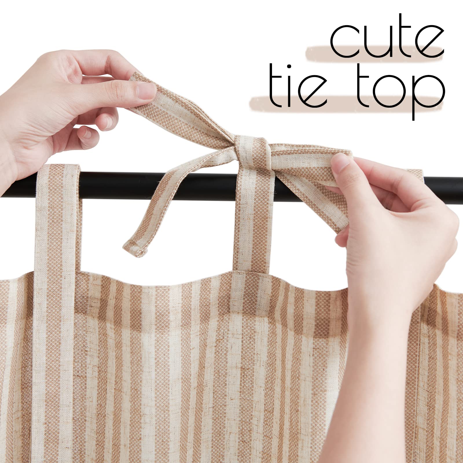 Jinchan Kitchen Curtains Striped Tie Top Linen Tier Curtains 24 Inch Length Short Curtains For Bedroom Living Room Bathroom Farm