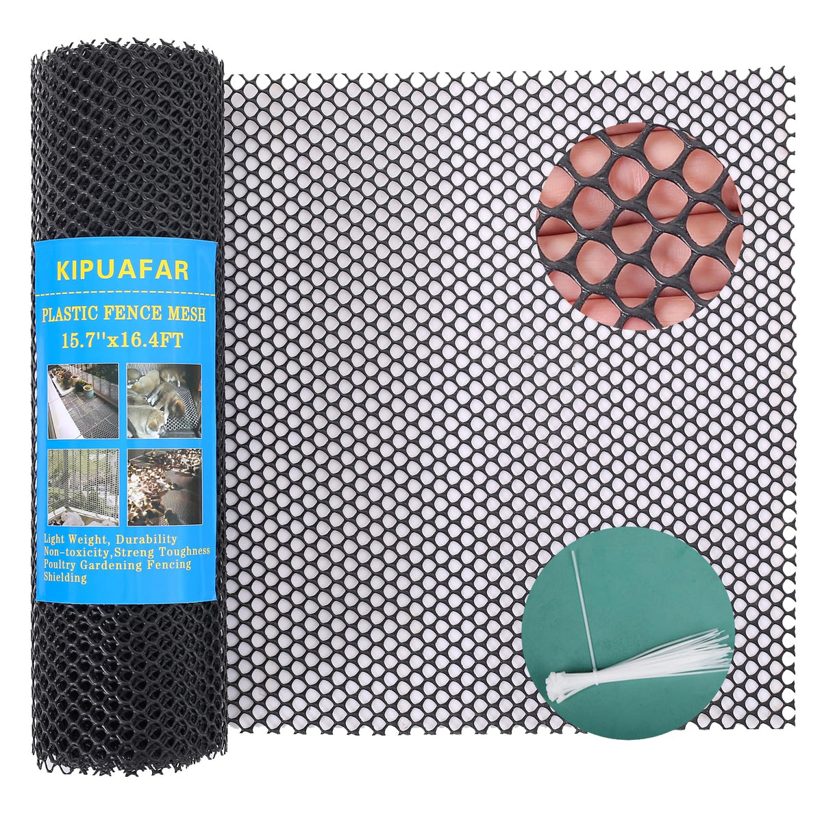 Kipuafar Plastic Wire Mesh Fence Roll - Ideal For Poultry, Rabbit, Barrier & Gardening - Durable Plastic Chicken Wire Mesh - Ver
