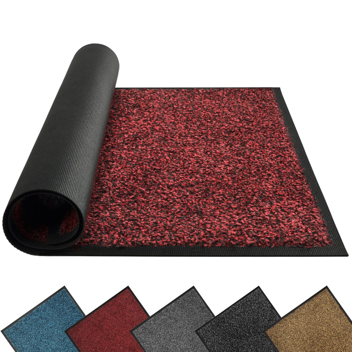 Mibao Dirt Trapper Door Mat For Indoor&Outdoor, 24' X 36', Red Black,Washable Barrier Door Mat, Heavy Duty Non-Slip Entrance R