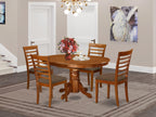 East West Furniture AVML5-SBR-C 5 Piece Dinette Set for 4 Includes an Oval Dining Room Table with Butterfly Leaf and 4 Linen Fabric Upholstered Dining Chairs, 42x60 Inch, Saddle Brown
