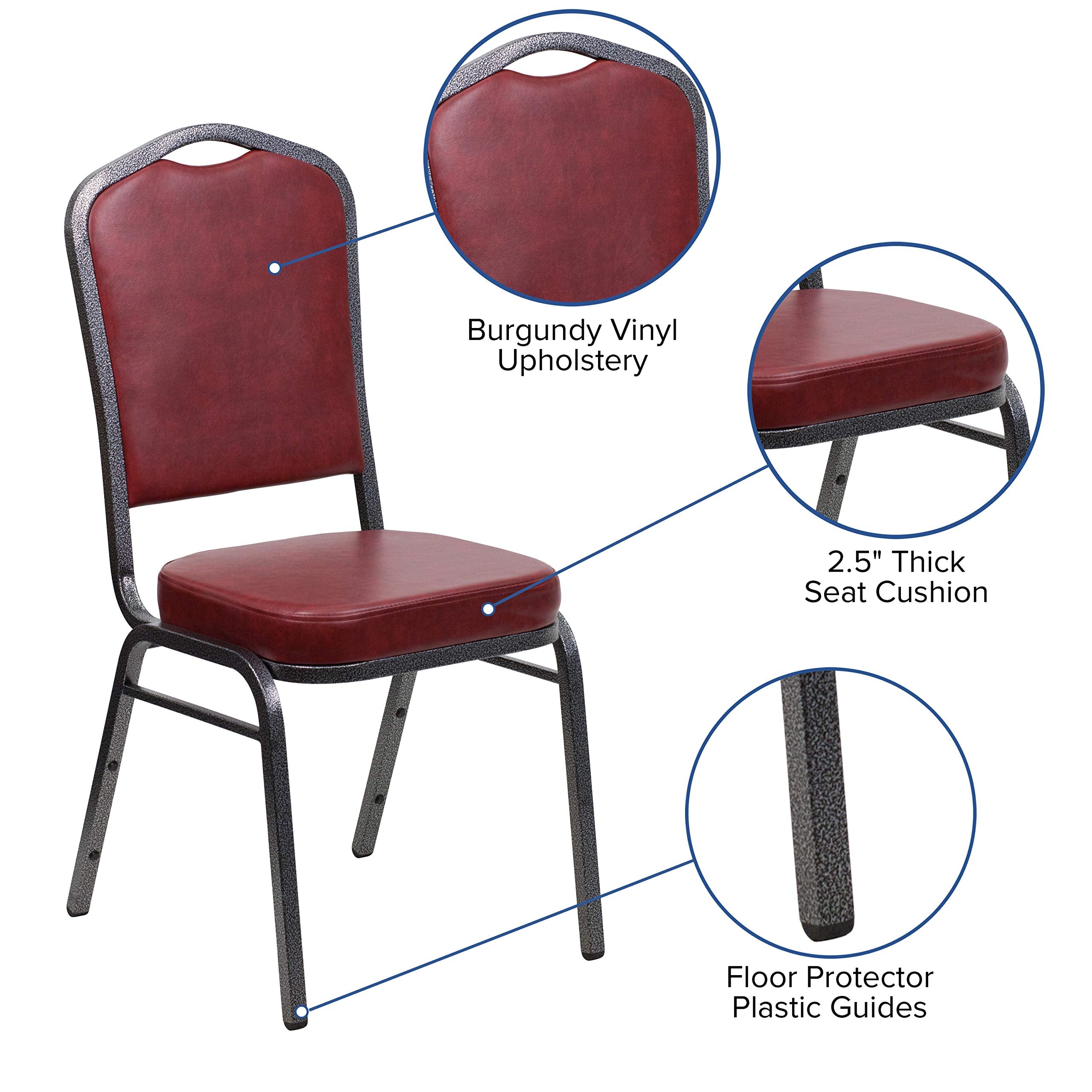 Flash Furniture HERCULES Series Crown Back Stacking Banquet Chair in Burgundy Vinyl - Silver Vein Frame