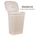 Mind Reader 60L Slim Laundry Hamper, Clothes Basket, Lid, Linen Design, Plastic, 18.25   L X 14.25   W X 23.5   H, Ivory