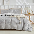 Lekesky Reversible Duvet Cover Queen Size, Grey White Branch Comforter Cover Queen 3Pcs Microfiber Botanical Bedding Set With Zi