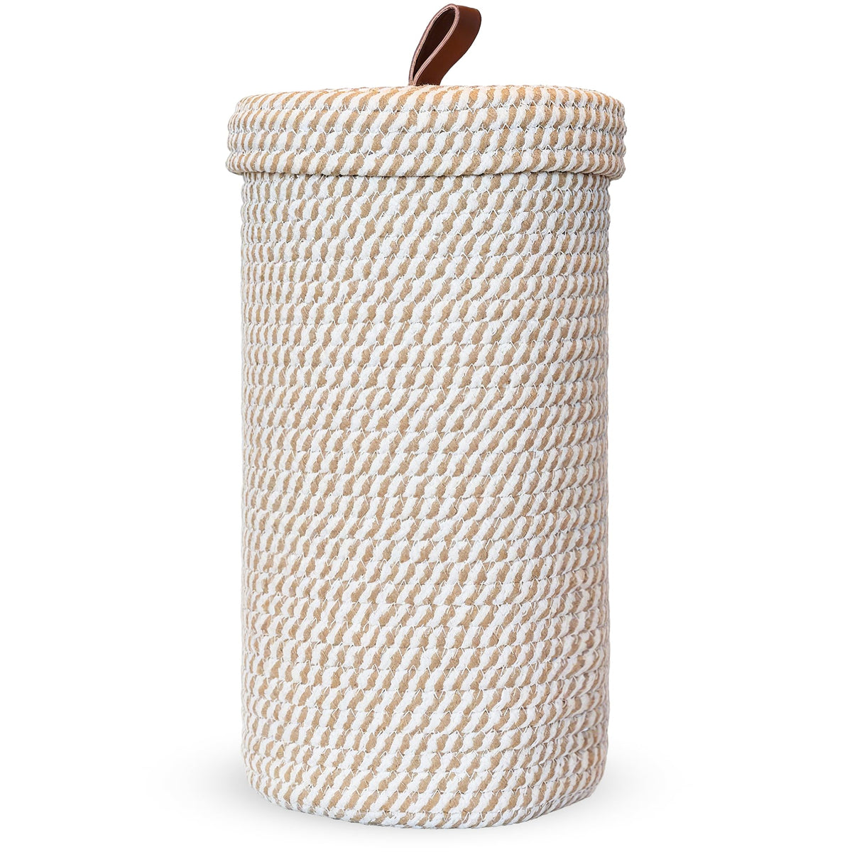 Toilet Paper Holder Handmade  Woven Cotton Toilet Paper Stand & Storage Basket with Lid, Freestanding Organizer for Bathroom, F